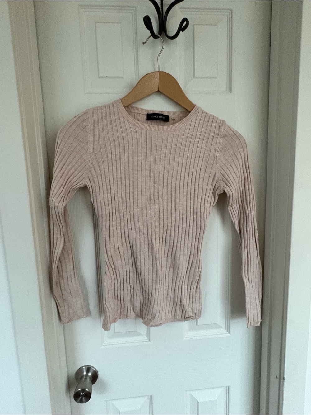 Pale Pink Ribbed Crewneck Sweater